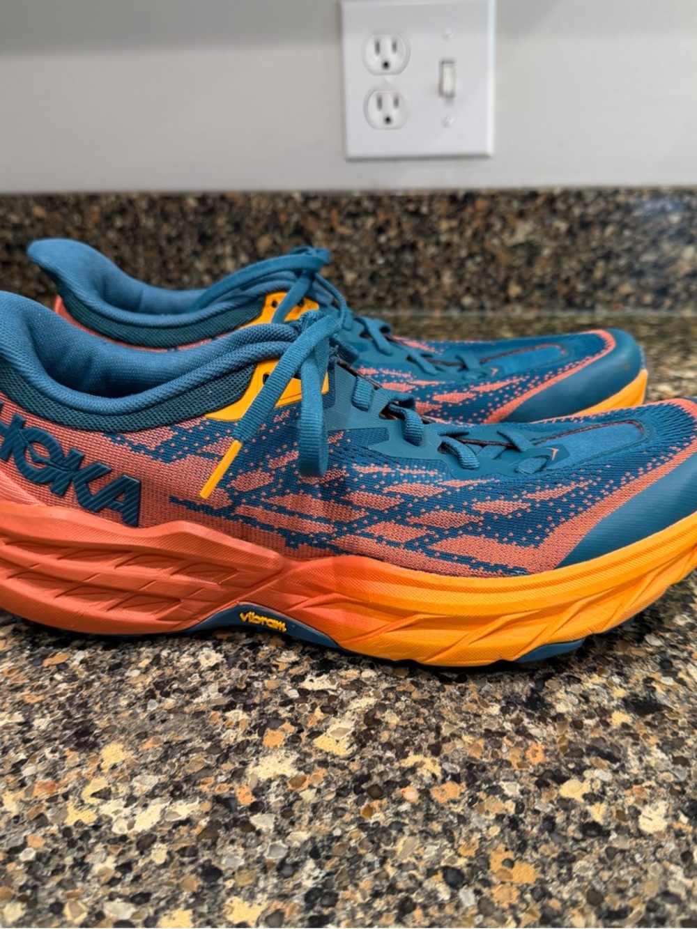 Hoka Teal and Orange Trail Running Shoes ladies size 9.5 Speedgoat 5